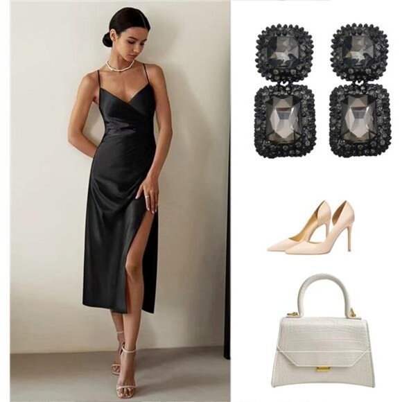 Vintage Rhinestone Statement Earrings Formal Crystal Drop Dangle Earrings - Picture 5 of 7